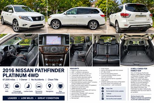 White 2016 Nissan Pathfinder Platinum