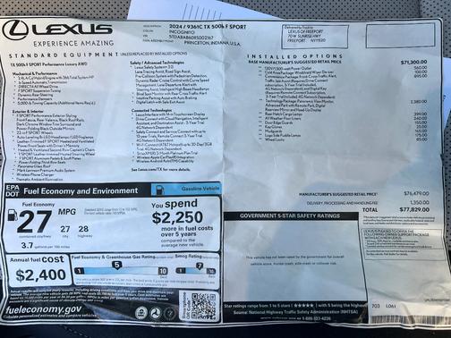 Gray 2024 Lexus TX 500h F SPORT Luxury