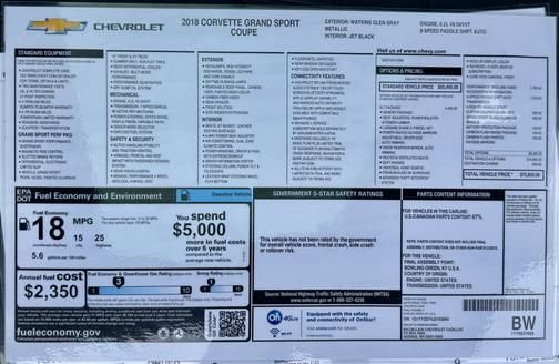 Gray 2018 Chevrolet Corvette Grand Sport