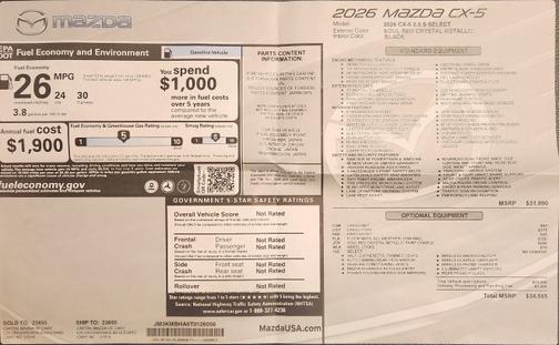 Red 2026 Mazda CX-5 Select