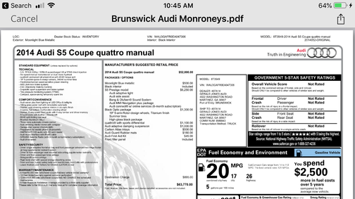 Blue 2014 Audi S5 3.0T Premium Plus
