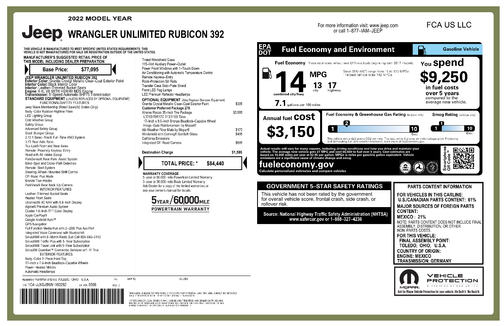 Gray 2022 Jeep Wrangler Unlimited Rubicon 392