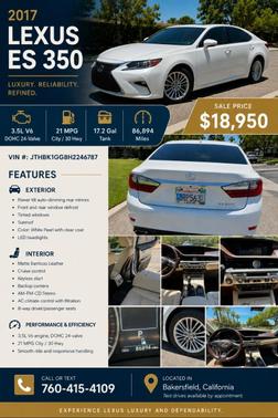 White 2017 Lexus ES 350 Base