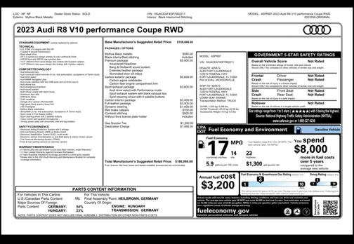 Black 2023 Audi R8 V10 performance