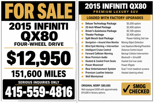 White 2015 INFINITI QX80 Base