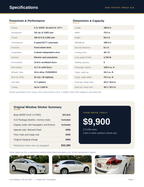 White 2014 Toyota Venza XLE