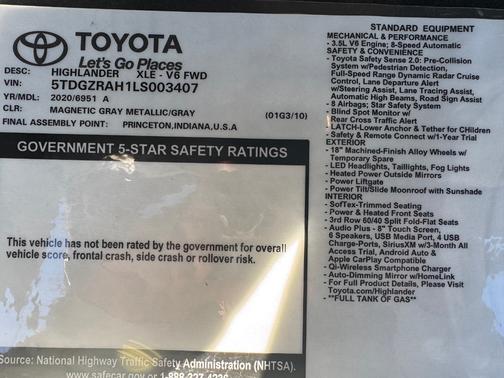 Gray 2020 Toyota Highlander XLE