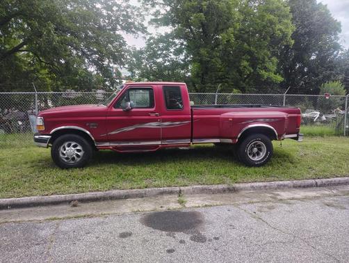 Red 1995 Ford F-350 XL SuperCab DRW