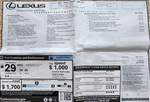 2021 Lexus RX 450hL AWD