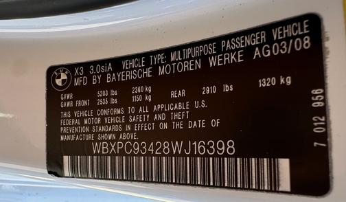 White 2008 BMW X3 3.0si