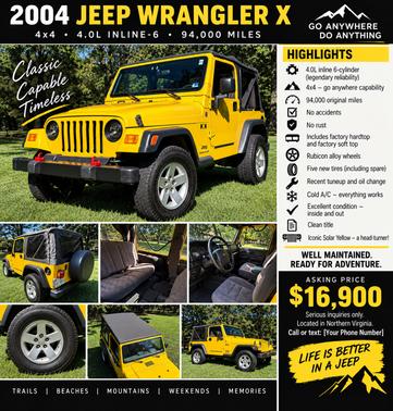 Yellow 2004 Jeep Wrangler X