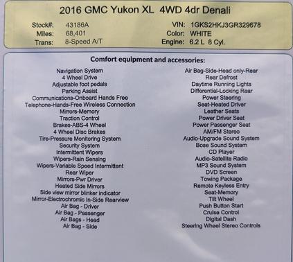 White 2016 GMC Yukon XL Denali