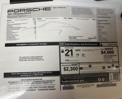 2021 Porsche 718 Cayman 718 Cayman GTS 4.0