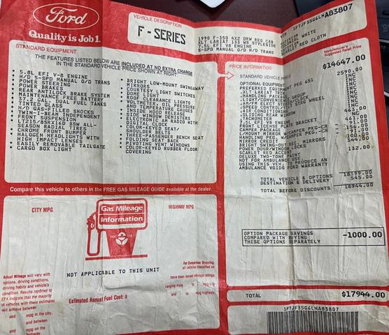 Photo of 1990 Colonial White / Red Ford F-350