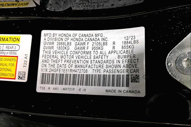Photo of 2024 Crystal Black Pearl Honda Civic Si