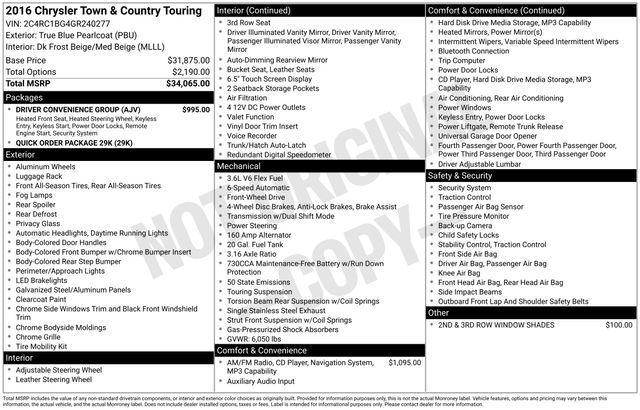 Photo of 2016 True Blue Pearlcoat Chrysler Town & Country