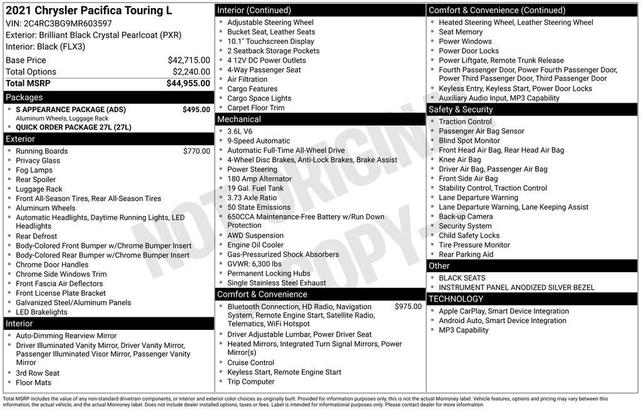 Photo of 2021 Brilliant Black Crystal Pearlcoat Chrysler Pacifica