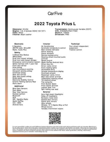 Photo of 2022 White Toyota Prius