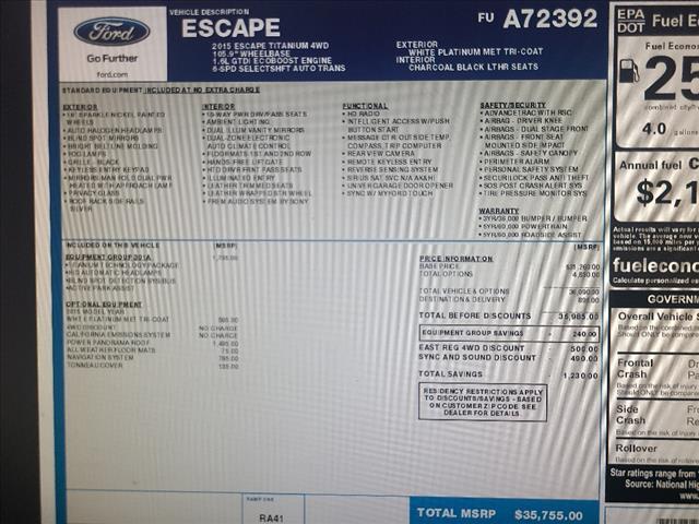 Photo of 2015 White Platinum Metallic Tri-Coat Ford Escape