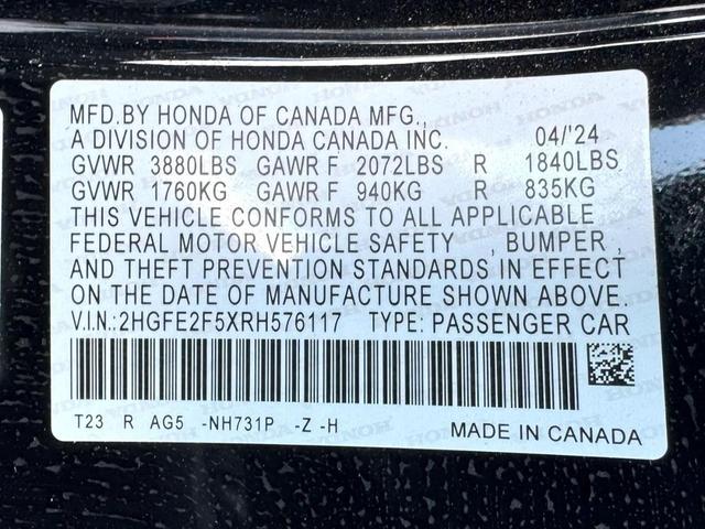 Photo of 2024 Crystal Black Pearl Honda Civic