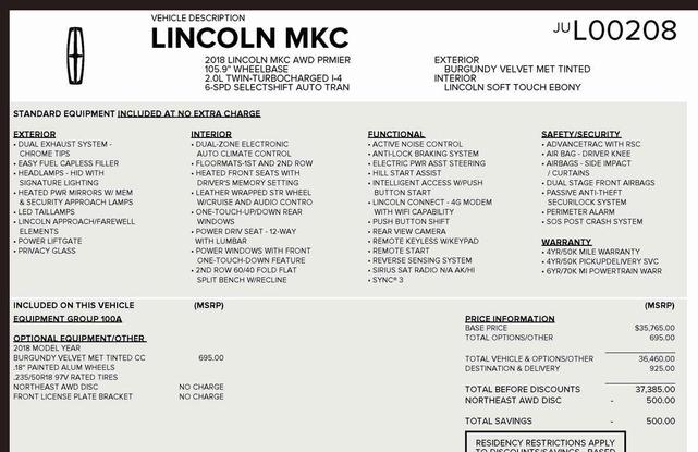 Photo of 2018 Burgundy Velvet Metallic Tinted Clearcoat Lincoln MKC