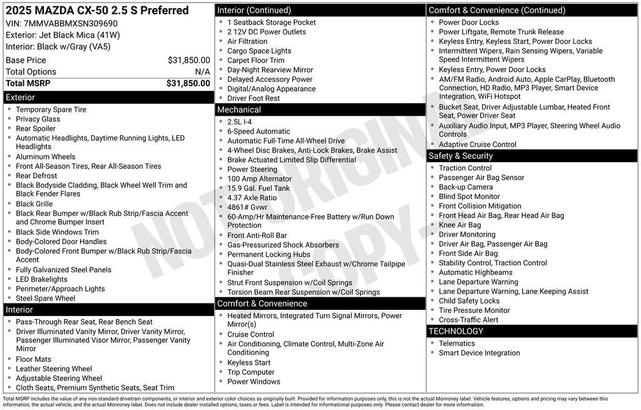 Photo of 2025 Jet Black Mica Mazda CX-50