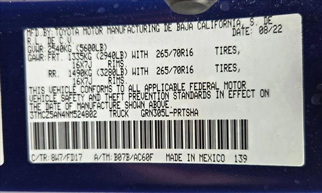 Photo of 2022 Blue Crush Metallic Toyota Tacoma