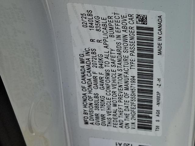 Photo of 2025 Platinum White Pearl Honda Civic