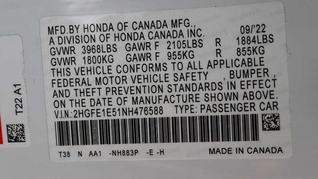 Photo of 2022 Platinum White Pearl Honda Civic Si