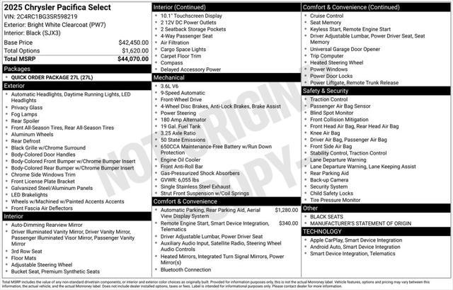 Photo of 2025 Bright White Clearcoat Chrysler Pacifica