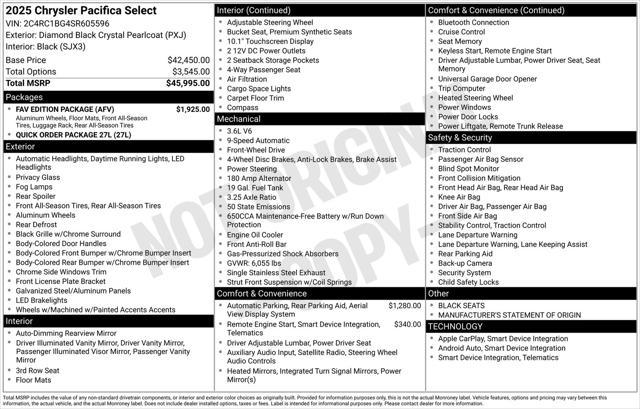 Photo of 2025 Diamond Black Crystal Pearlcoat Chrysler Pacifica