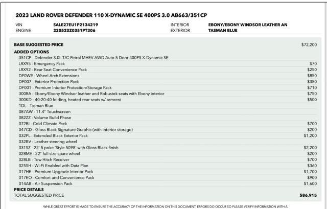 Photo of 2023 Tasman Blue Metallic Land Rover Defender
