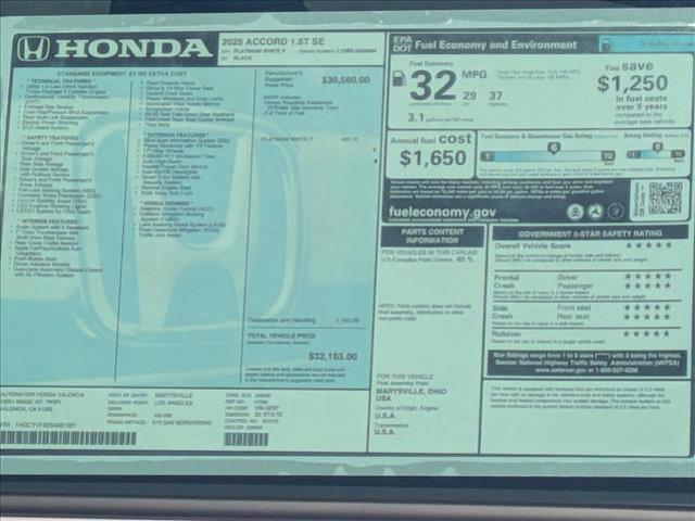 Photo of 2025 Platinum White Pearl Honda Accord