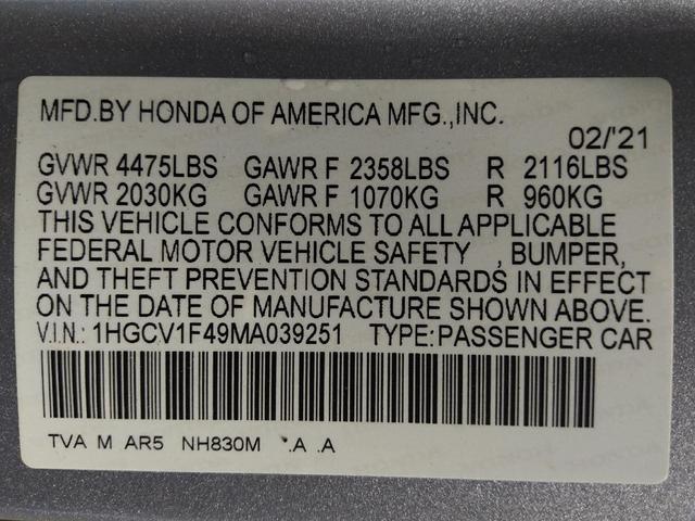 Photo of 2021 Lunar Silver Metallic Honda Accord