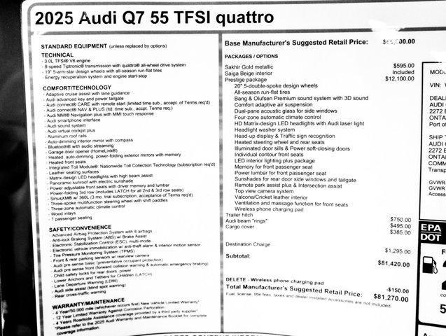 Photo of 2025 Sakhir Gold Metallic Audi Q7