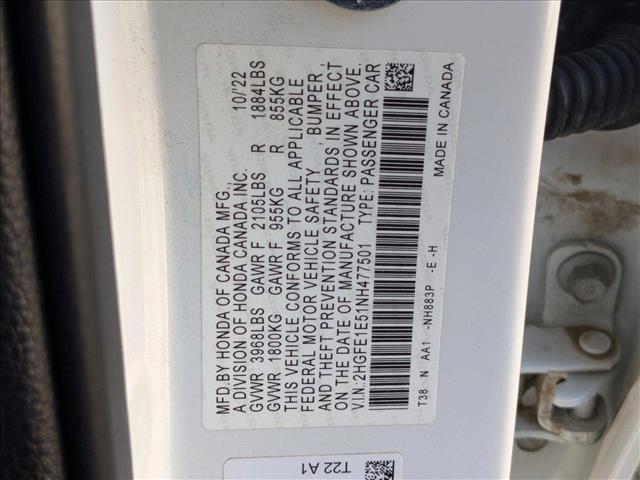 Photo of 2022 Platinum White Pearl Honda Civic Si