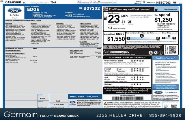 Photo of 2022 Stone Blue Metallic Ford Edge