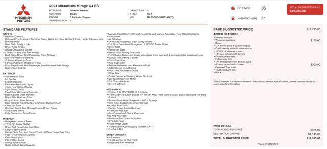 Photo of 2024 Infrared Metallic Mitsubishi Mirage G4