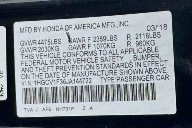 Photo of 2018 Crystal Black Pearl Honda Accord