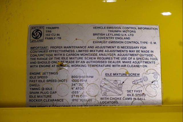 Photo of 1974 Mimosa Yellow Triumph TR6
