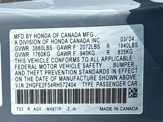 Photo of 2024 Sonic Gray Pearl Honda Civic