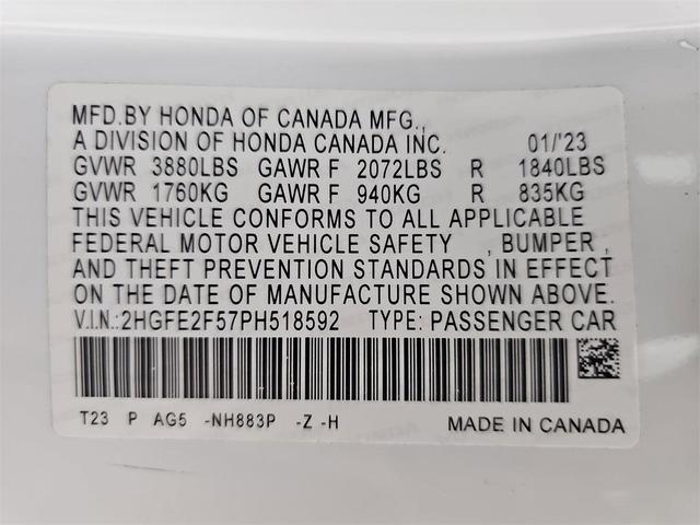 Photo of 2023 Platinum White Pearl Honda Civic