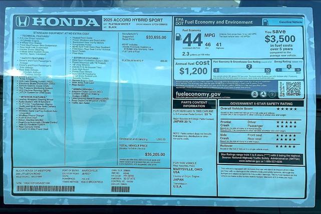 Photo of 2025 White Honda Accord Hybrid