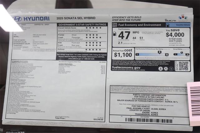 Photo of 2025 White Hyundai SONATA Hybrid