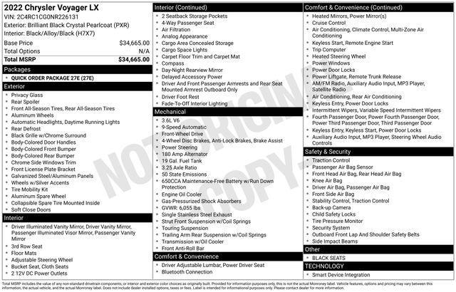 Photo of 2022 Brilliant Black Crystal Pearlcoat Chrysler Voyager