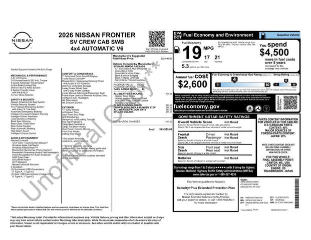 Photo of 2026 Glacier White Nissan Frontier