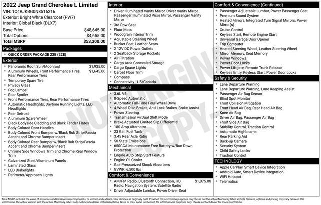 Photo of 2022 Bright White Clearcoat Jeep Grand Cherokee L