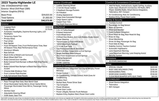Photo of 2023 Wind Chill Pearl Toyota Highlander
