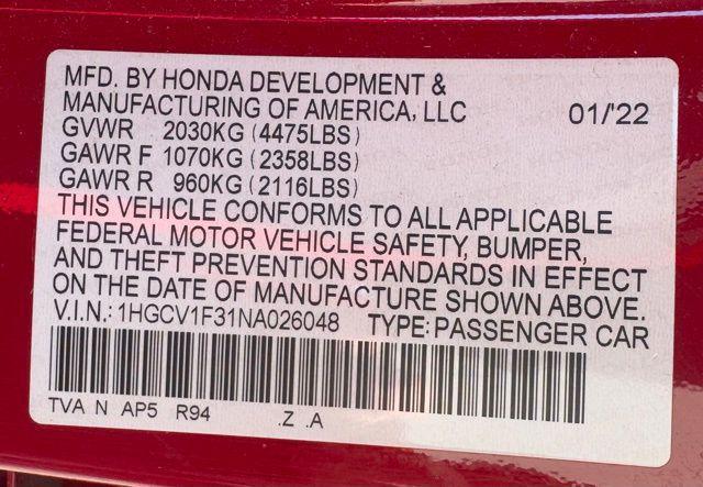 Photo of 2022 San Marino Red Honda Accord