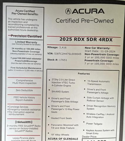 Photo of 2025 Platinum White Pearl Acura RDX